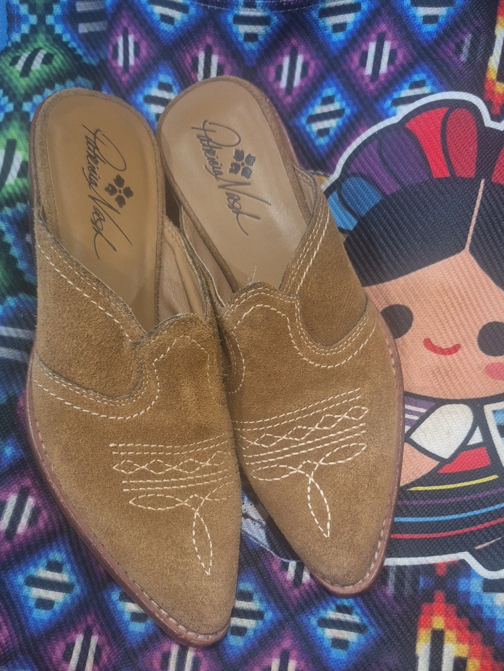 Patricia Nash Chestnut Suede Embroidered Slip-On Mules